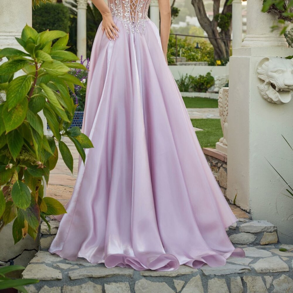New Rose Off The Shoulder A-Line Long Evening Dress w/ Corset Bodice JT2639G - Picture 8 of 8